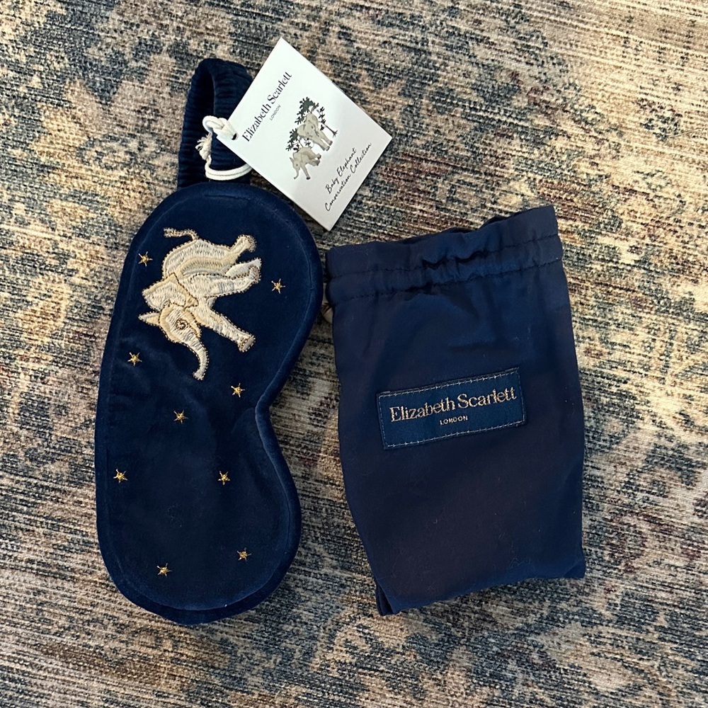 Elizabeth Scarlett Navy Eye Mask with Gold Elephant-NWT